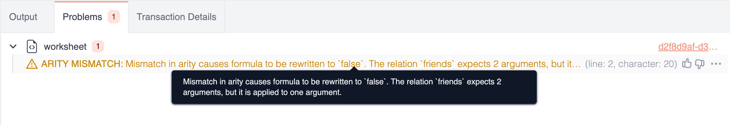 Error example from the RAI Console