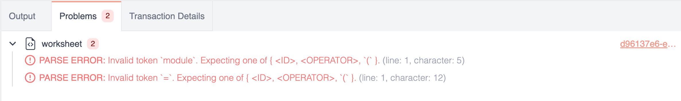Error example from the RAI Console