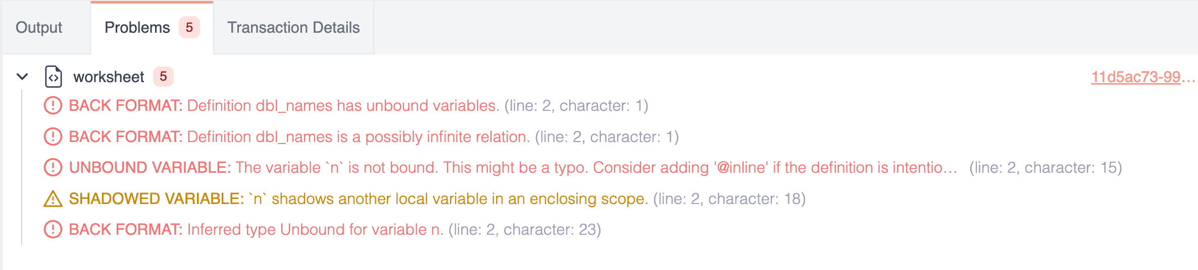 Error example from the RAI Console