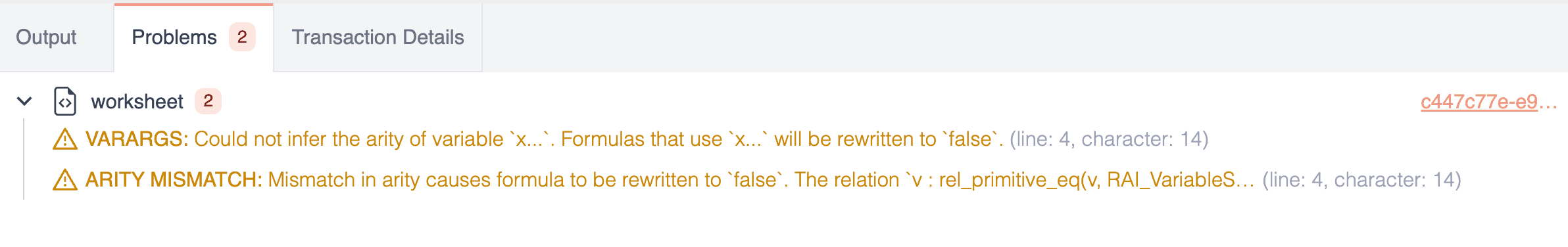 Error example from the RAI Console